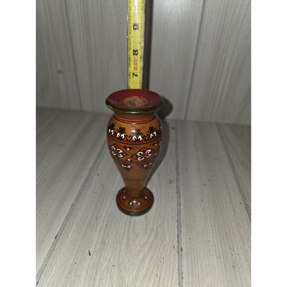 Vintage Unique Ukrainian Handmade, Hand Painted Vase From Natural Hardwood - Picture 6 of 7